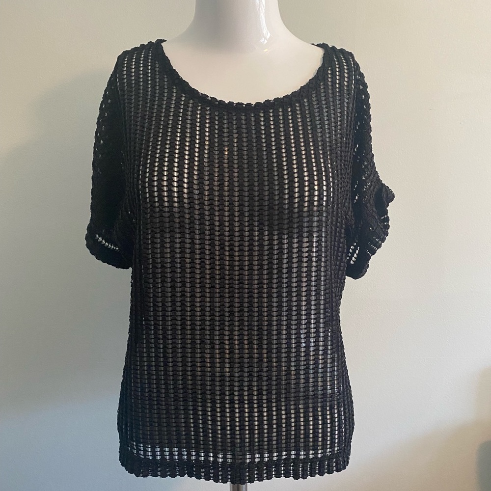 TopShop Size 4 Black Mesh Shirt